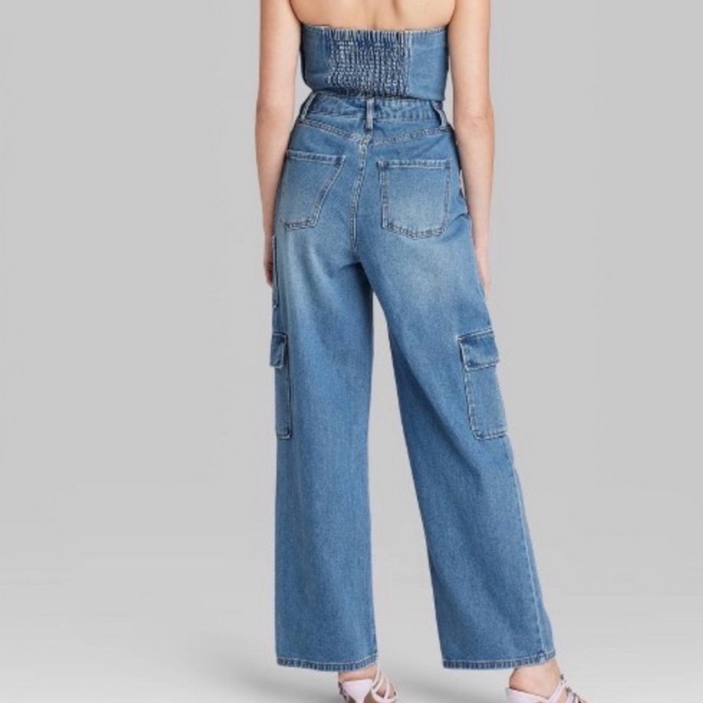 Wild Fable Denim Strapless Cargo Pant Jumpsuit - Picture 2 of 2